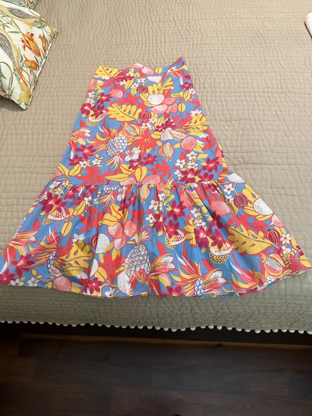 Talbots Tropical Floral Tiered Skirt - Blue, Yellow & Pink